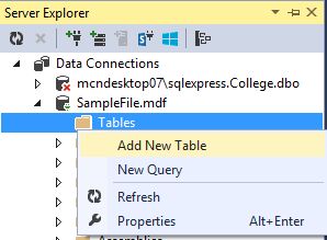 Creating Table using ServerExplorer